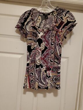 Short Sleeve Paisley Print Blouse - Black/Multi
